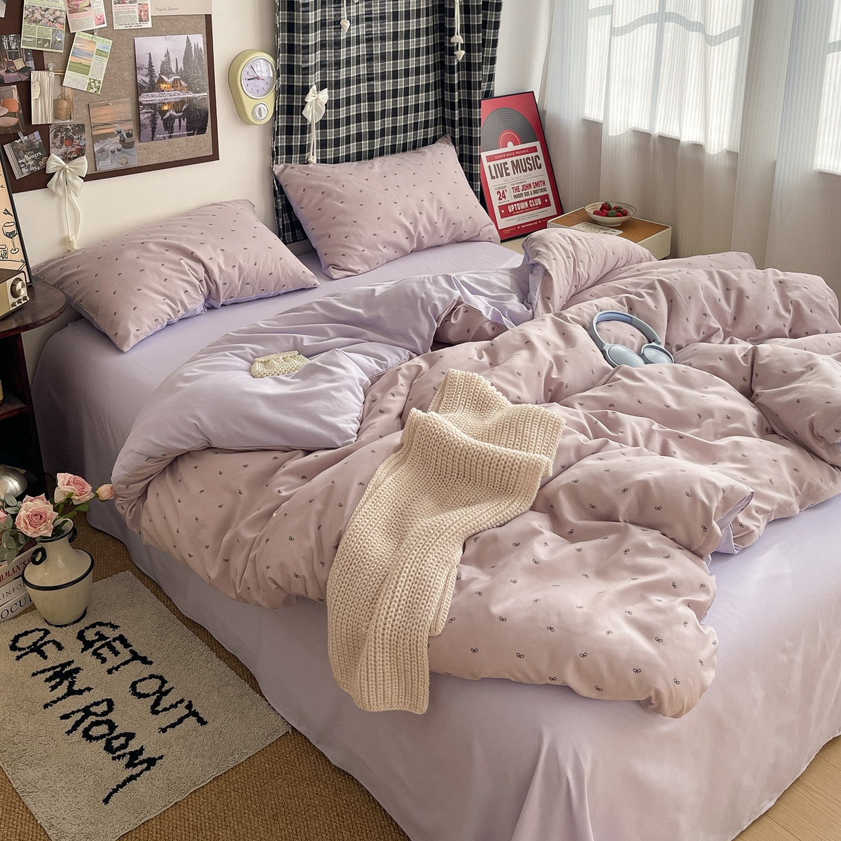 91家纺网 家纺一手货源 找家纺 赫然 2026新款水洗双层纱四件套 芋泥紫