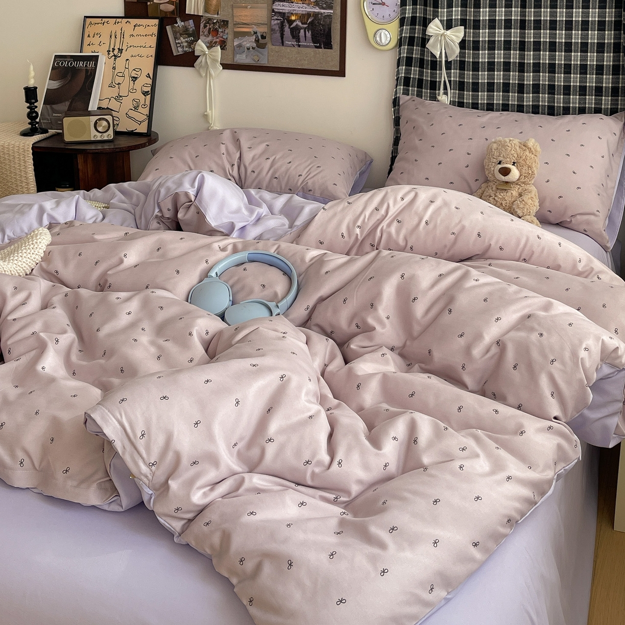 91家纺网 家纺一手货源 找家纺 赫然 2026新款水洗双层纱四件套 芋泥紫