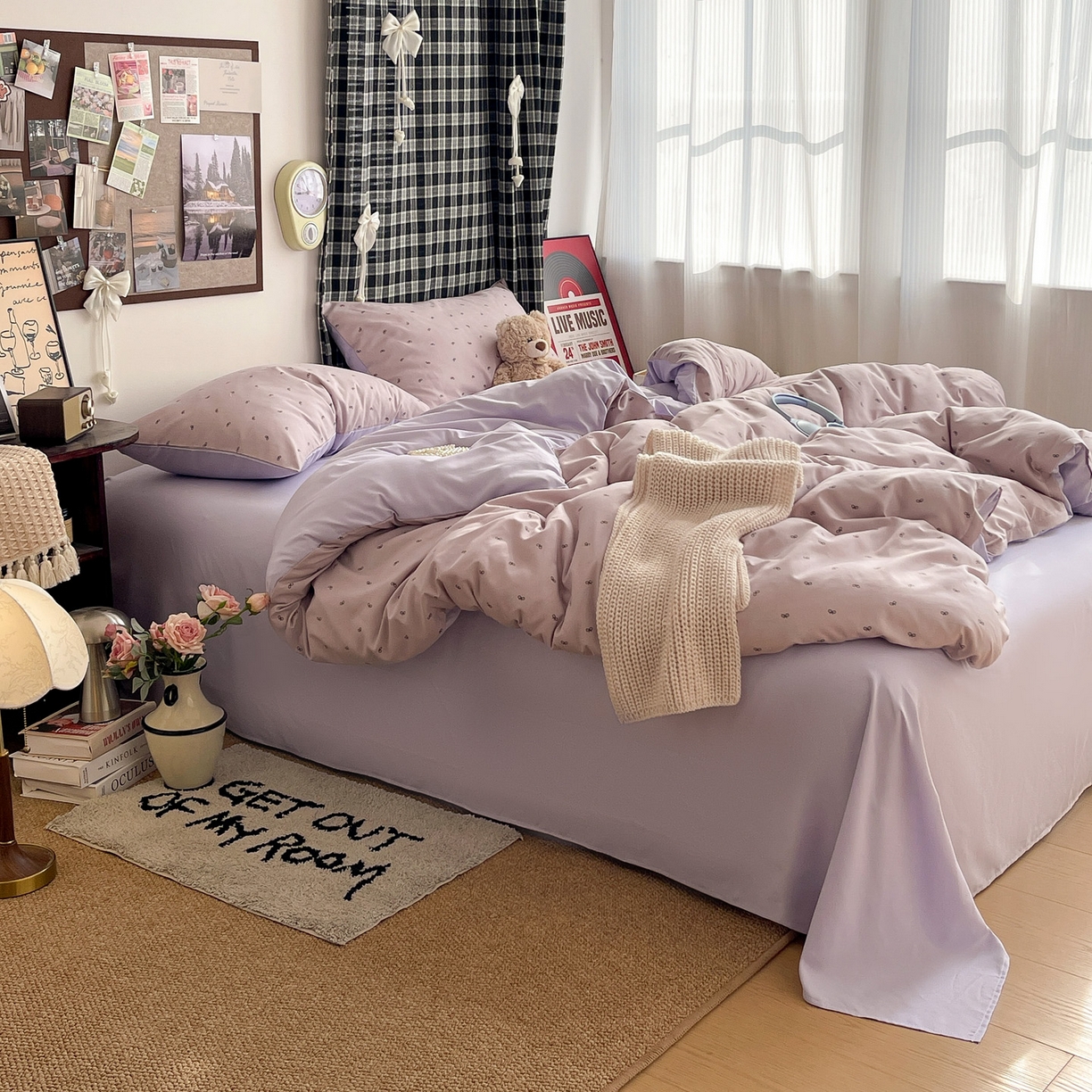 91家纺网 家纺一手货源 找家纺 赫然 2026新款水洗双层纱四件套 芋泥紫