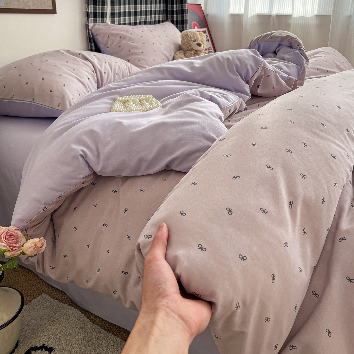 91家纺网 家纺一手货源 找家纺 赫然 2026新款水洗双层纱四件套 芋泥紫