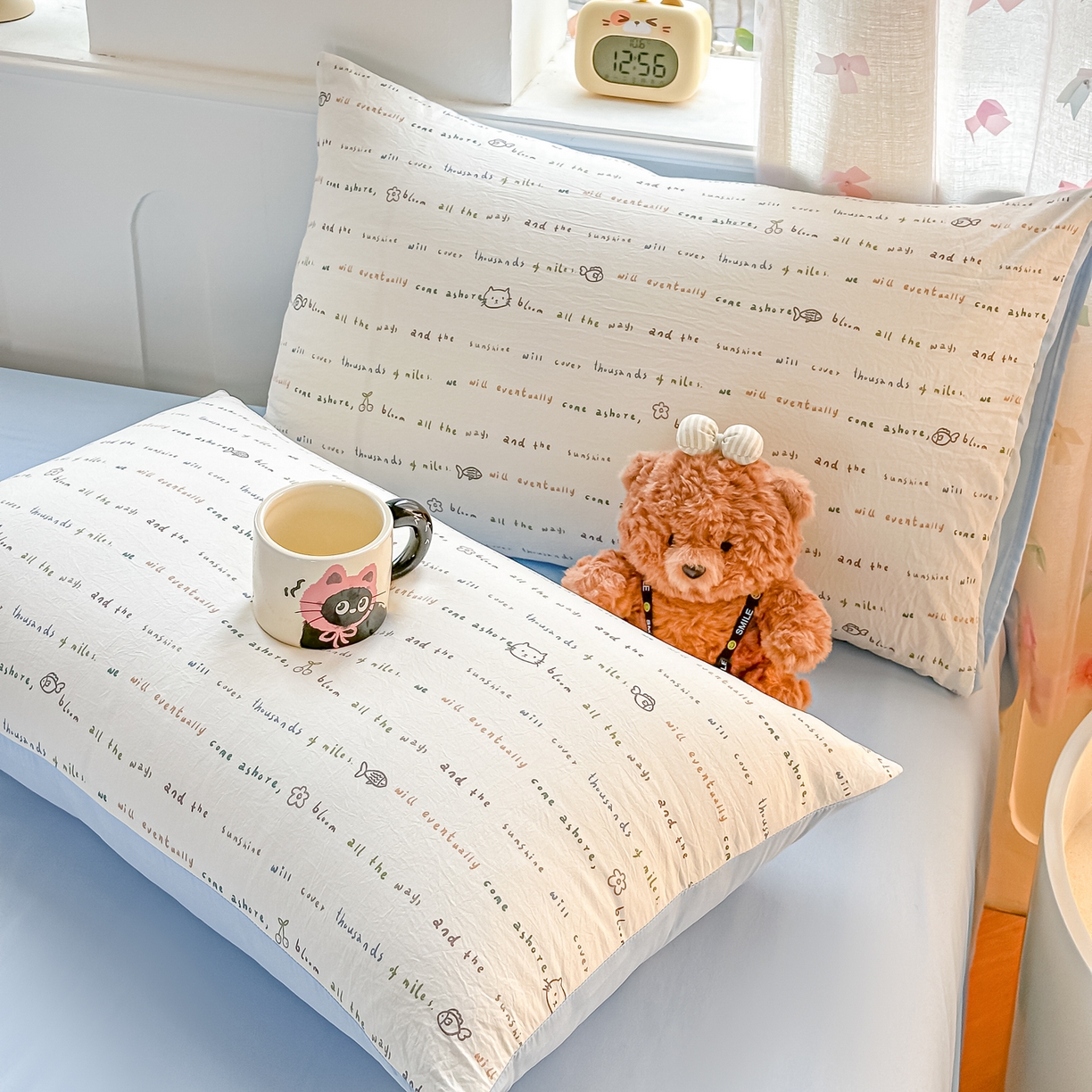 91家纺网 家纺一手货源 找家纺 斯卡诺家纺 2026新款春夏古法水洗仿棉云感纱四件套小布袋五件套 甜心喵