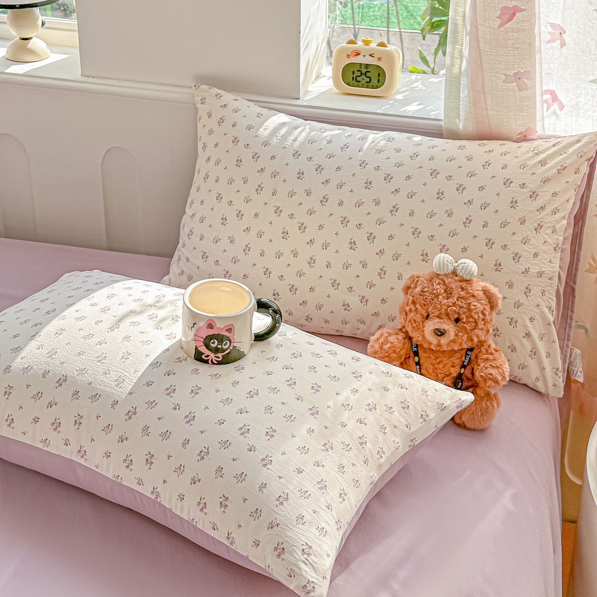 91家纺网 家纺一手货源 找家纺 斯卡诺家纺 2026新款春夏古法水洗仿棉云感纱四件套小布袋五件套 小夜曲-紫