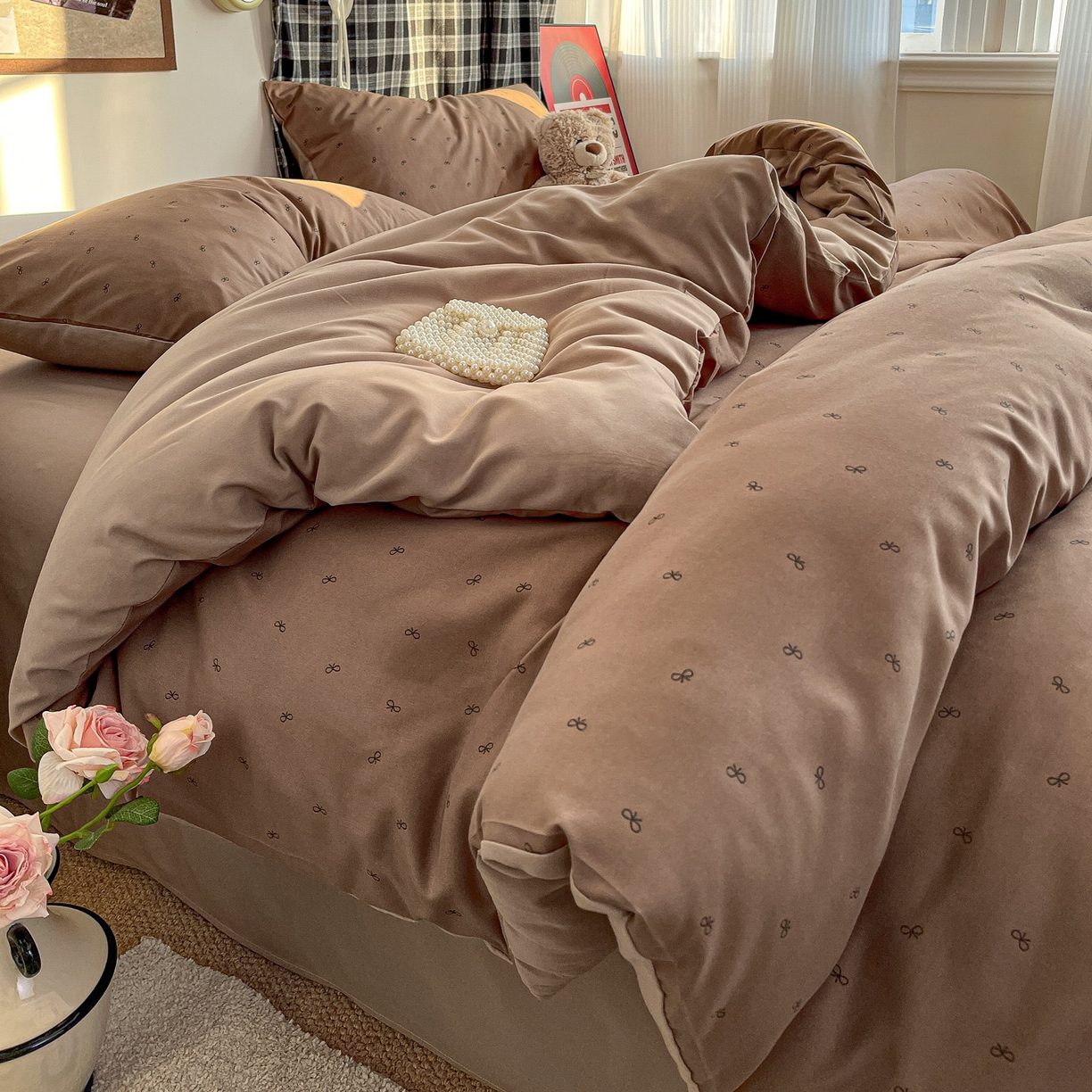 91家纺网 家纺一手货源 找家纺 赫然 2026新款水洗双层纱单品被套 焦糖咖