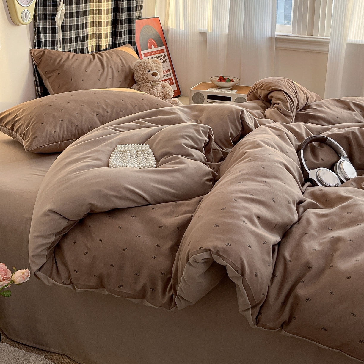 91家纺网 家纺一手货源 找家纺 赫然 2026新款水洗双层纱单品被套 焦糖咖