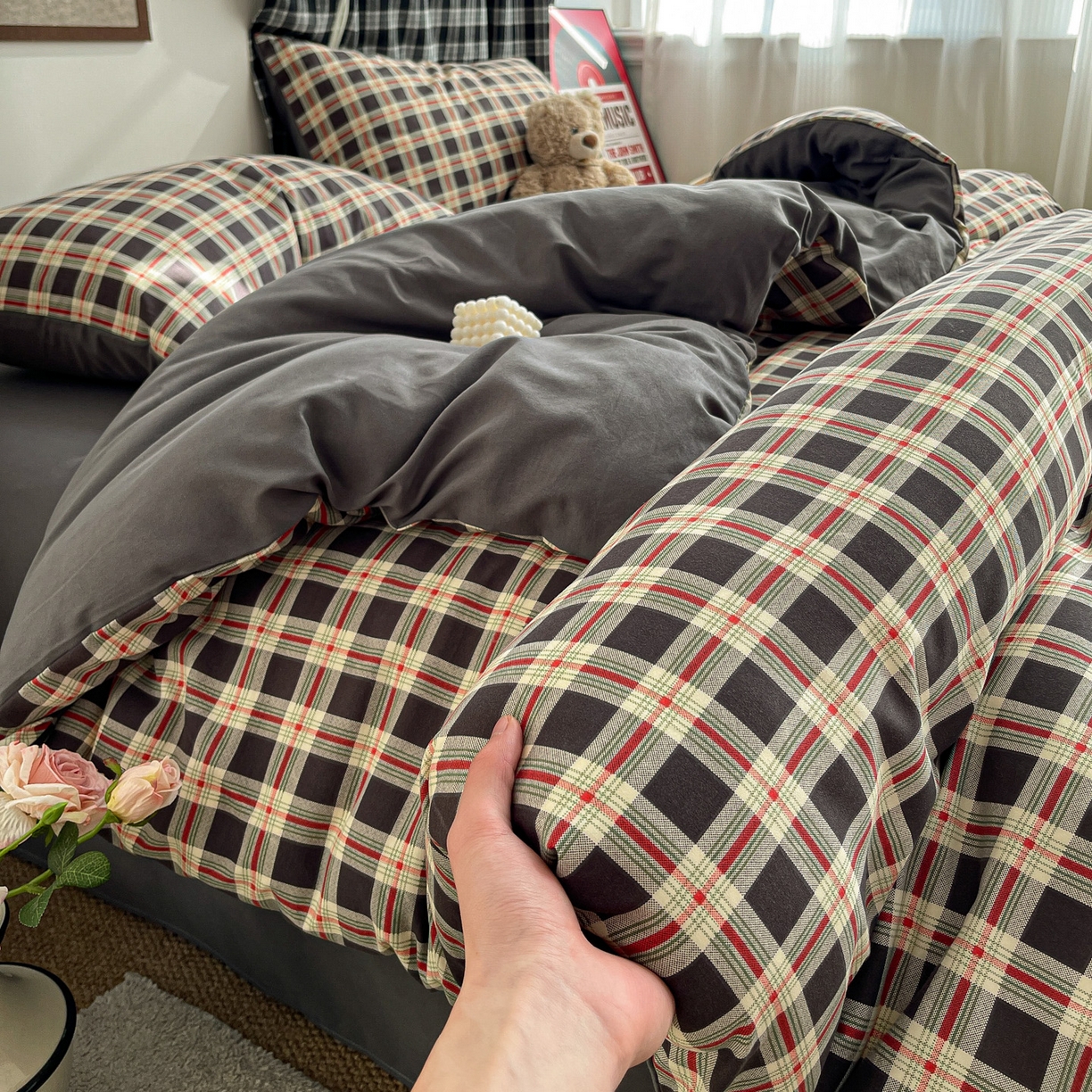 91家纺网 家纺一手货源 找家纺 赫然 2026新款水洗双层纱单品被套 旋律格