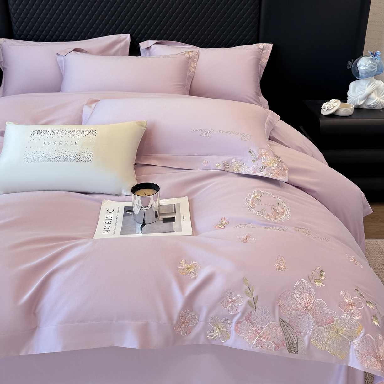 91家纺网 家纺一手货源 找家纺 家居1号家纺 2026新款长绒棉纯棉刺绣四件套-蝴蝶兰系列 蝴蝶兰-香芋紫