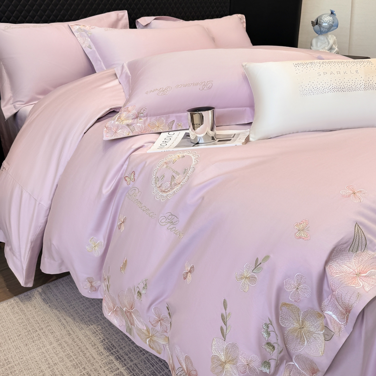 91家纺网 家纺一手货源 找家纺 家居1号家纺 2026新款长绒棉纯棉刺绣四件套-蝴蝶兰系列 蝴蝶兰-香芋紫