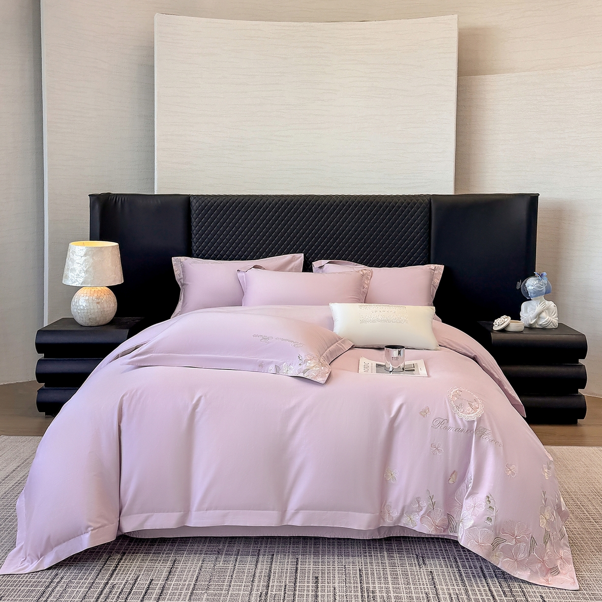 91家纺网 家纺一手货源 找家纺 家居1号家纺 2026新款长绒棉纯棉刺绣四件套-蝴蝶兰系列 蝴蝶兰-香芋紫