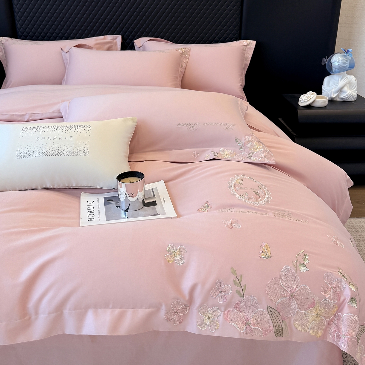 91家纺网 家纺一手货源 找家纺 家居1号家纺 2026新款长绒棉纯棉刺绣四件套-蝴蝶兰系列 蝴蝶兰-桃花粉