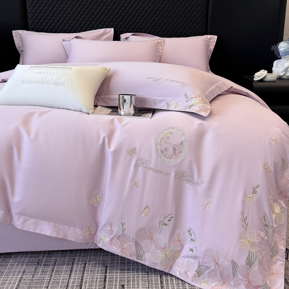 91家纺网 家纺一手货源 找家纺 家居1号家纺 2026新款长绒棉纯棉刺绣四件套-蝴蝶兰系列 蝴蝶兰-香芋紫