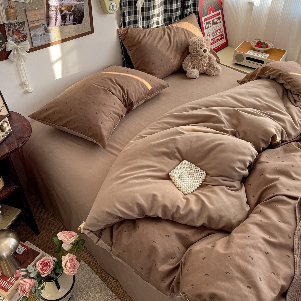 91家纺网 家纺一手货源 找家纺 赫然 2026新款A类针织水洗双层纱单枕套 焦糖咖