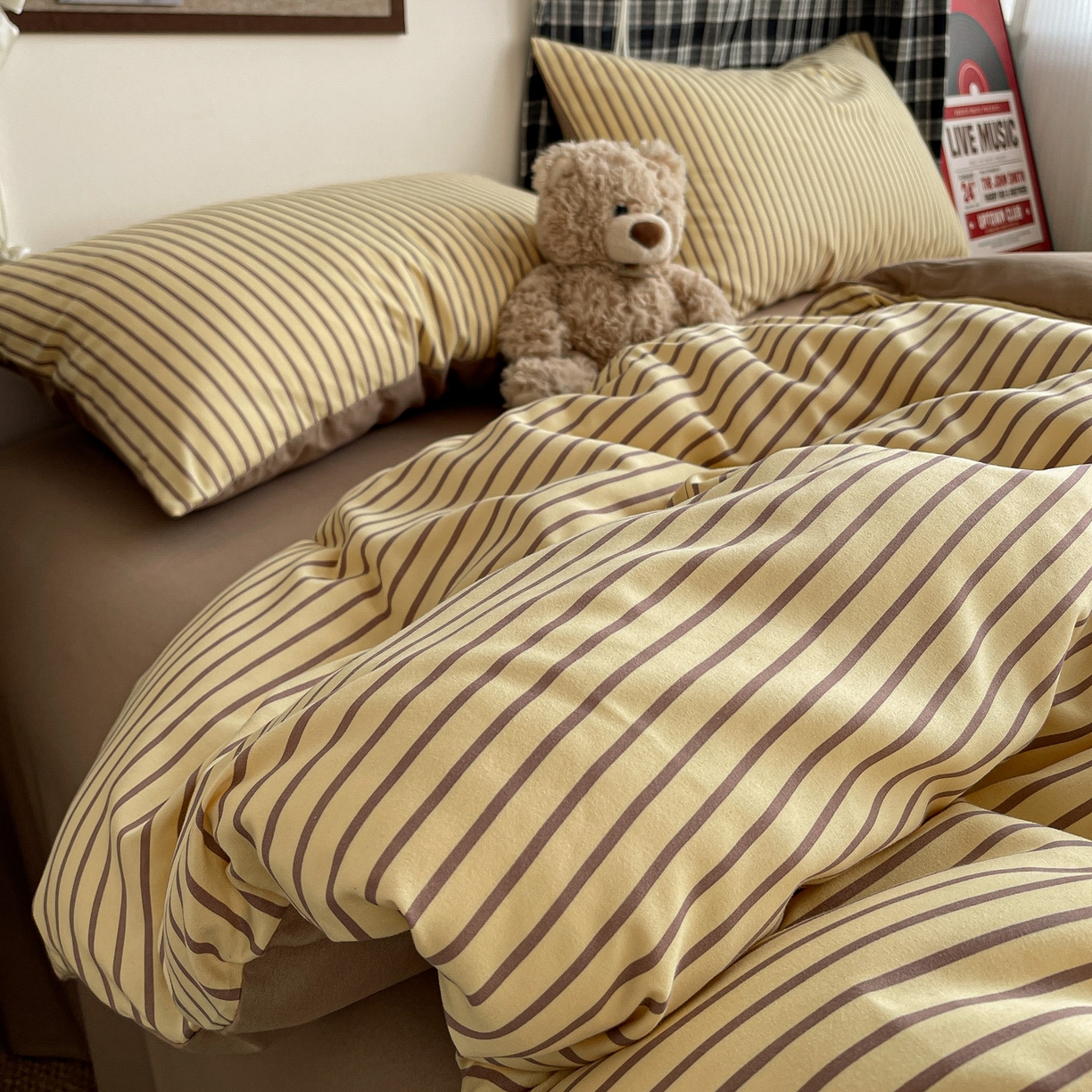 91家纺网 家纺一手货源 找家纺 赫然 2026新款A类针织水洗双层纱单枕套 柠檬咖条