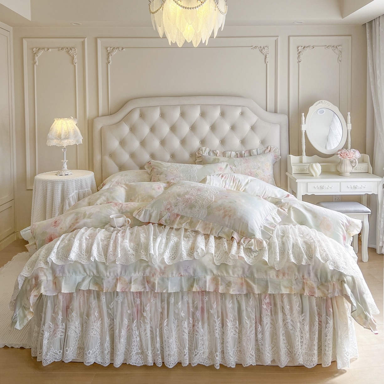 91家纺网 家纺一手货源 找家纺 （总）恋尚 2026新款全棉印花床笠式床裙（控价135起）