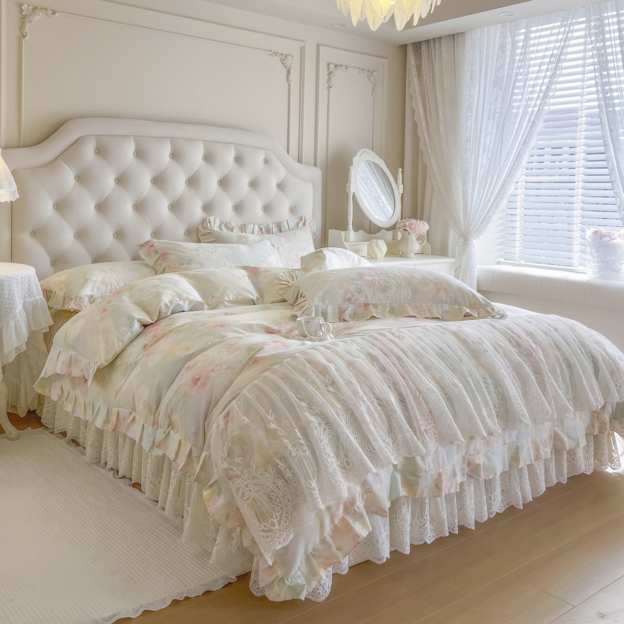 91家纺网 家纺一手货源 找家纺 （总）恋尚 2026新款全棉印花床笠式床裙（控价135起）