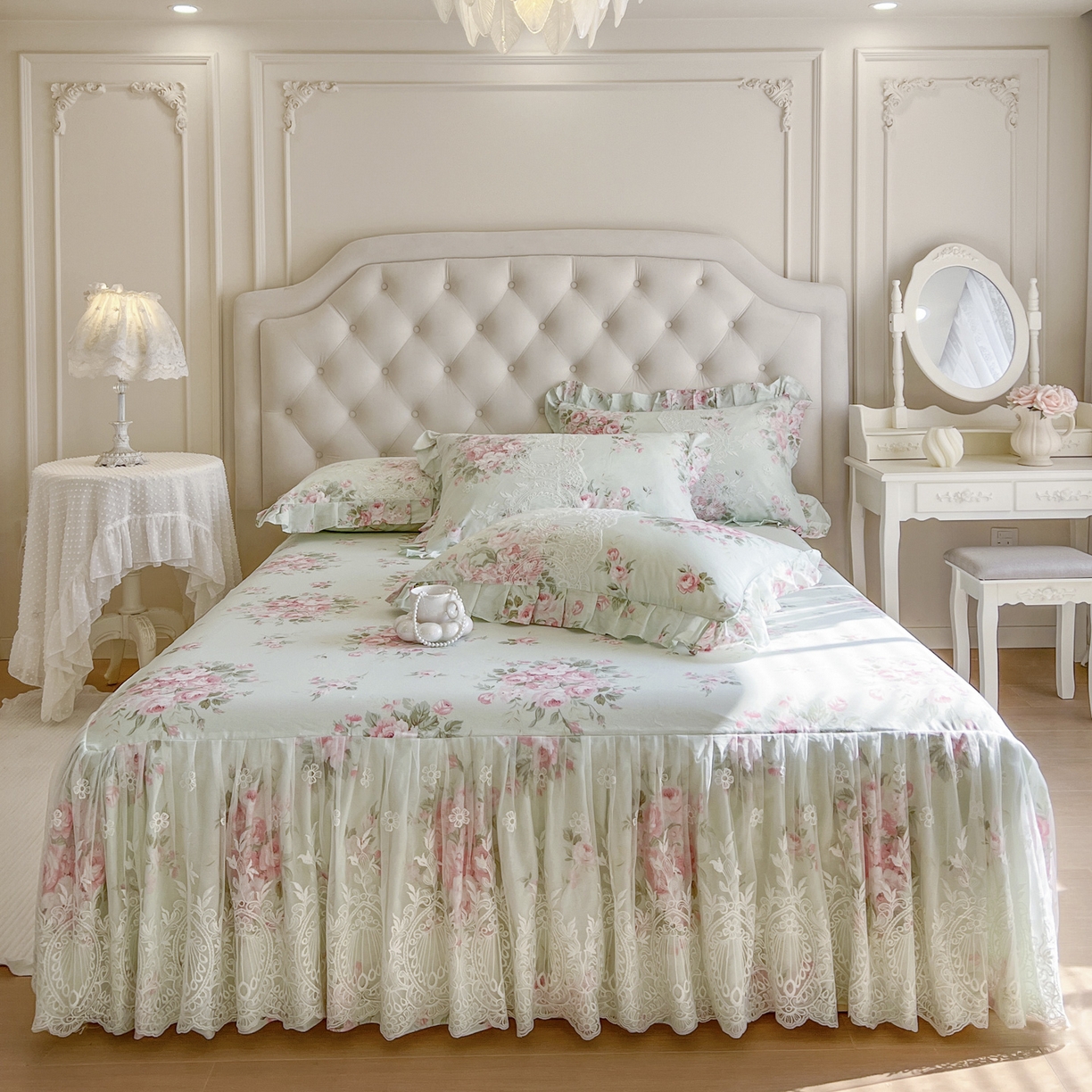 91家纺网 家纺一手货源 找家纺 （总）恋尚 2026新款全棉印花床笠式床裙（控价135起）