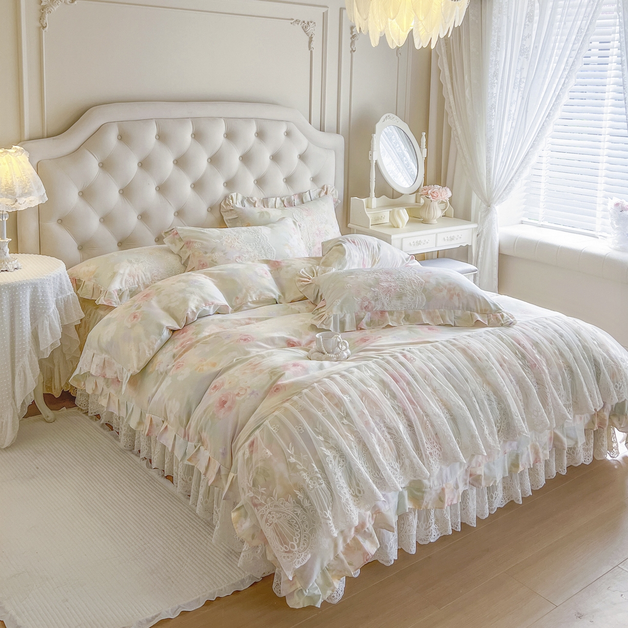 91家纺网 家纺一手货源 找家纺 （总）恋尚 2026新款全棉印花床笠式床裙（控价135起）