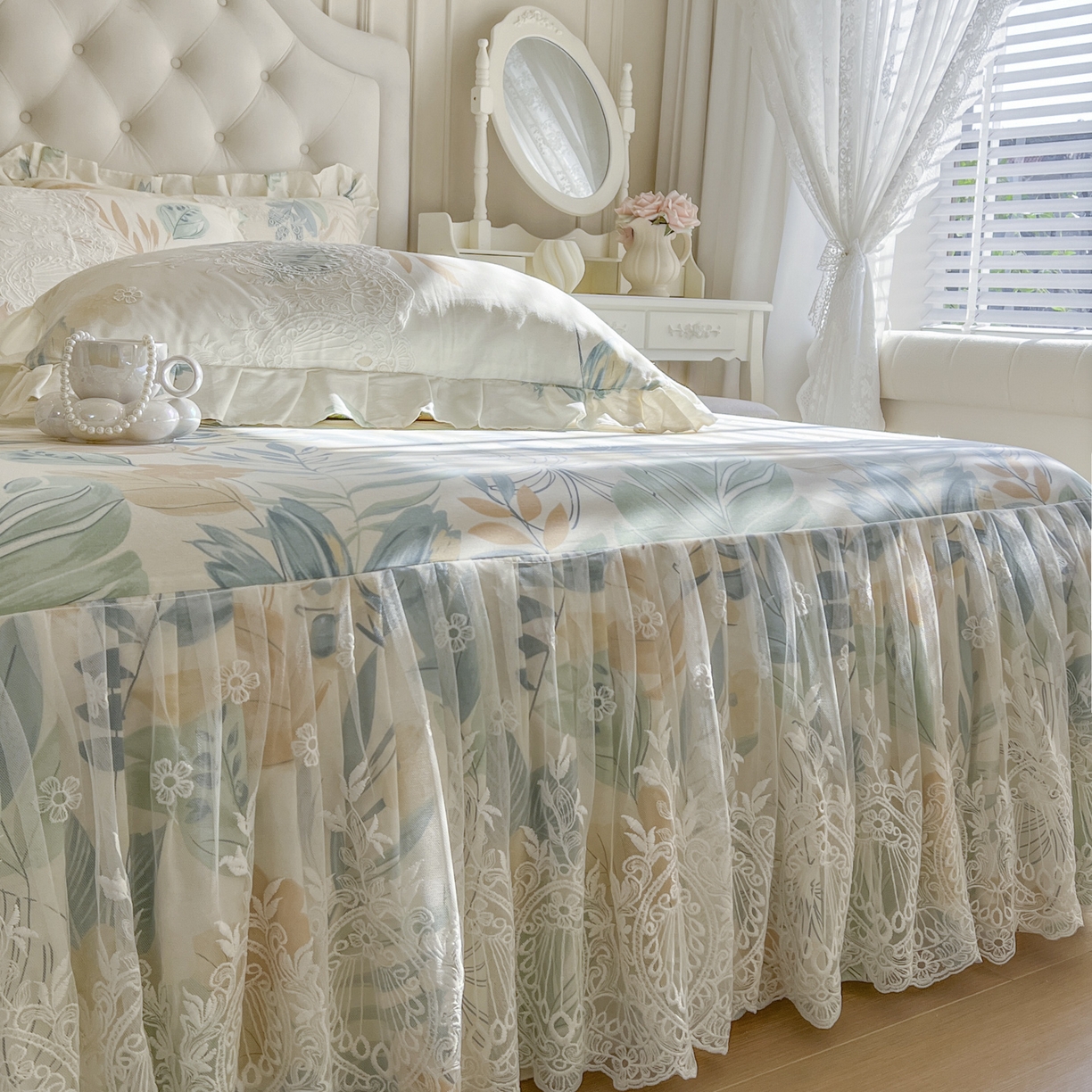 91家纺网 家纺一手货源 找家纺 恋尚 2026新款全棉印花床笠式床裙（控价135起） 清夏