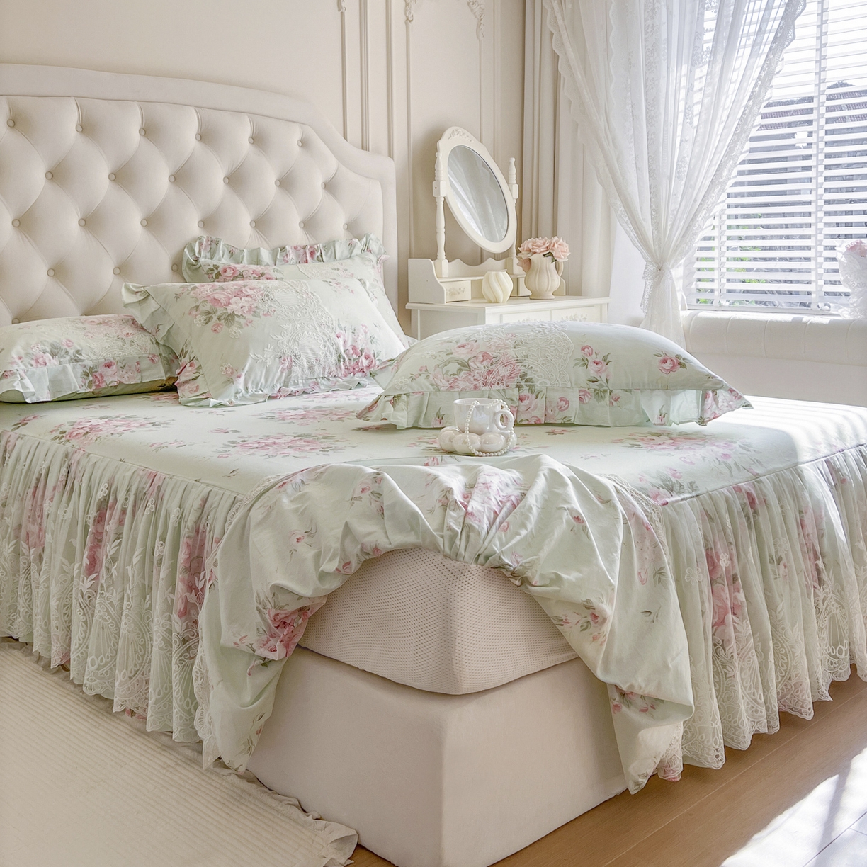 91家纺网 家纺一手货源 找家纺 恋尚 2026新款全棉印花床笠式床裙（控价135起） 菲梦
