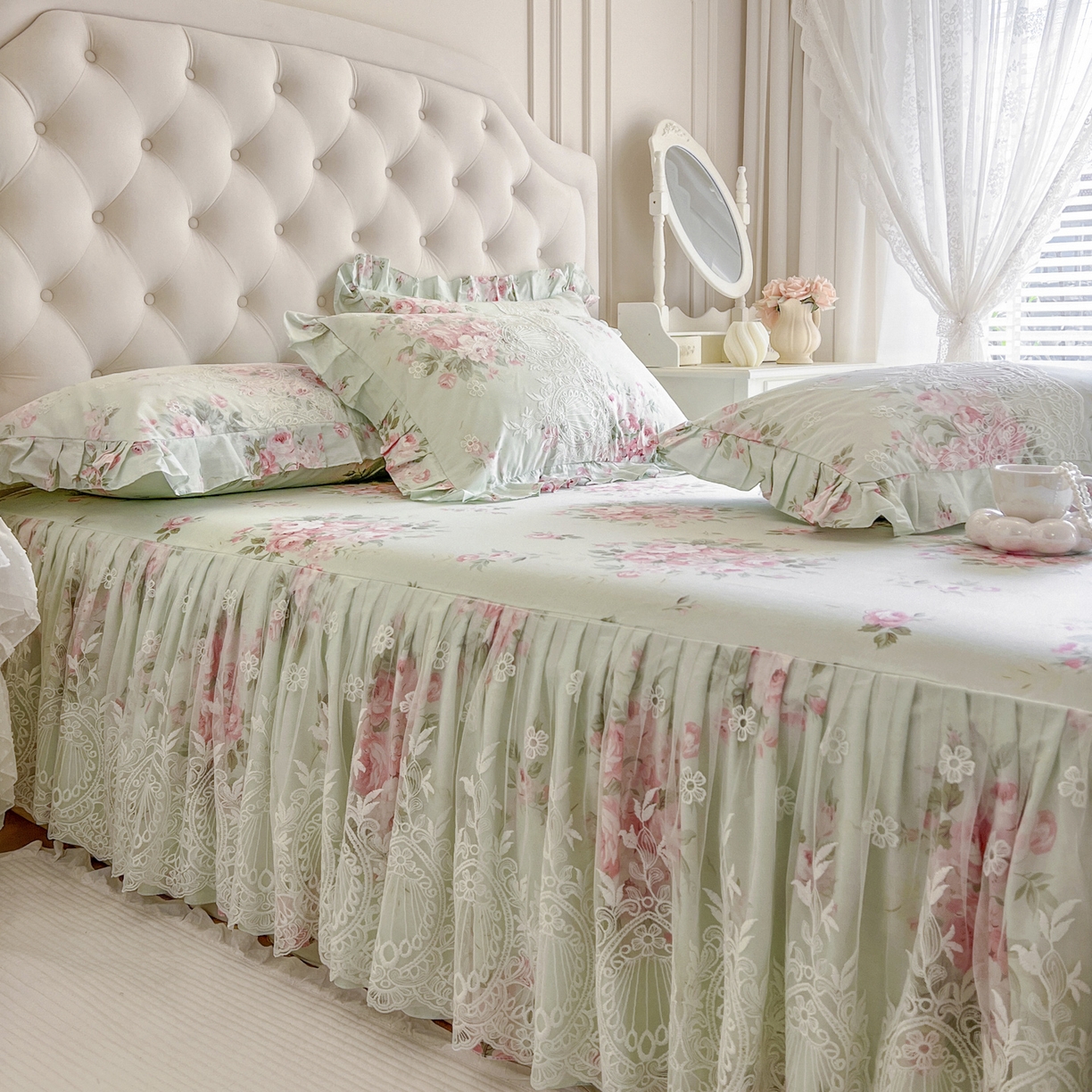 91家纺网 家纺一手货源 找家纺 恋尚 2026新款全棉印花床笠式床裙（控价135起） 菲梦