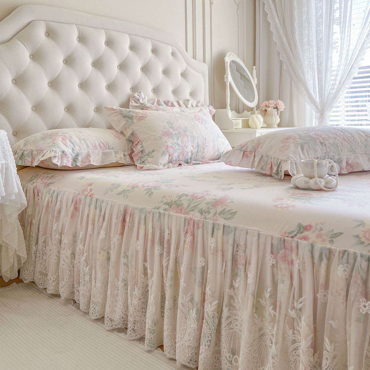 91家纺网 家纺一手货源 找家纺 恋尚 2026新款全棉印花床笠式床裙（控价135起） 茜雅