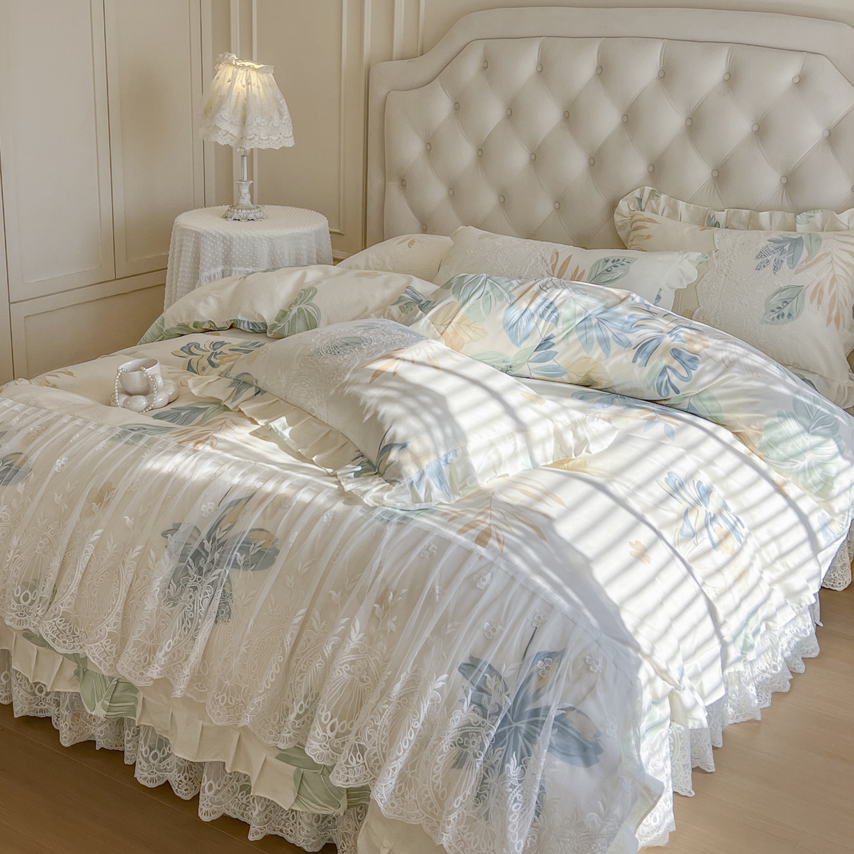 91家纺网 家纺一手货源 找家纺 恋尚 2026新款全棉印花床笠式床裙（控价135起） 清夏