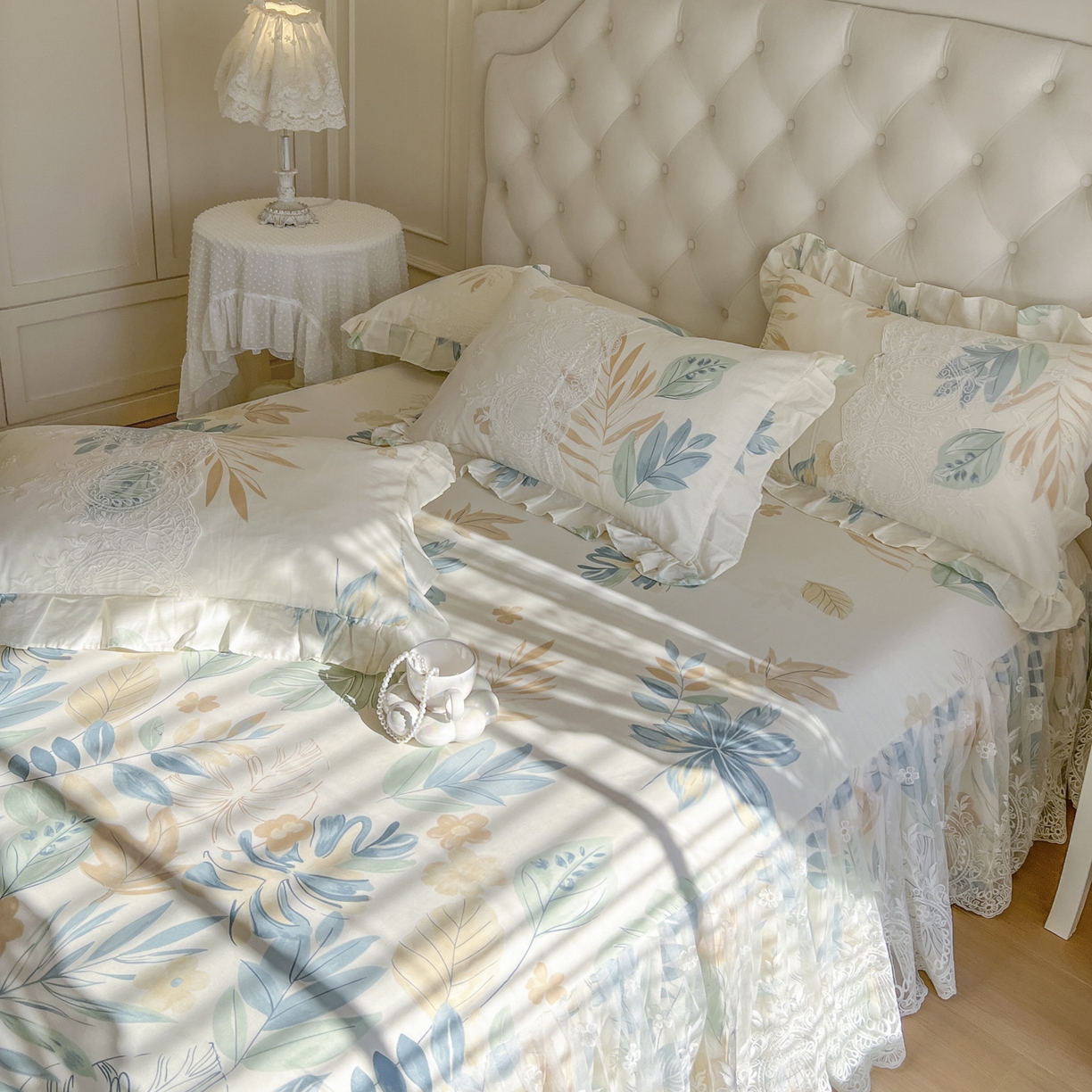 91家纺网 家纺一手货源 找家纺 恋尚 2026新款全棉印花床笠式床裙（控价135起） 清夏