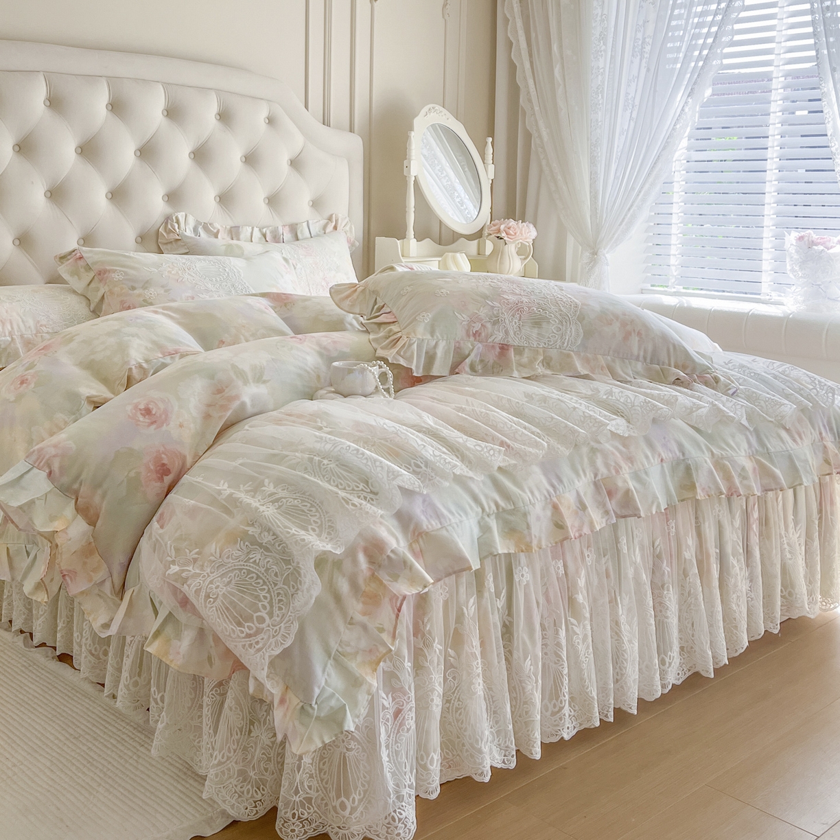 91家纺网 家纺一手货源 找家纺 （总）恋尚 2026新款全棉印花床笠式裙四件套（控价268/278/288/298/288/298/308)