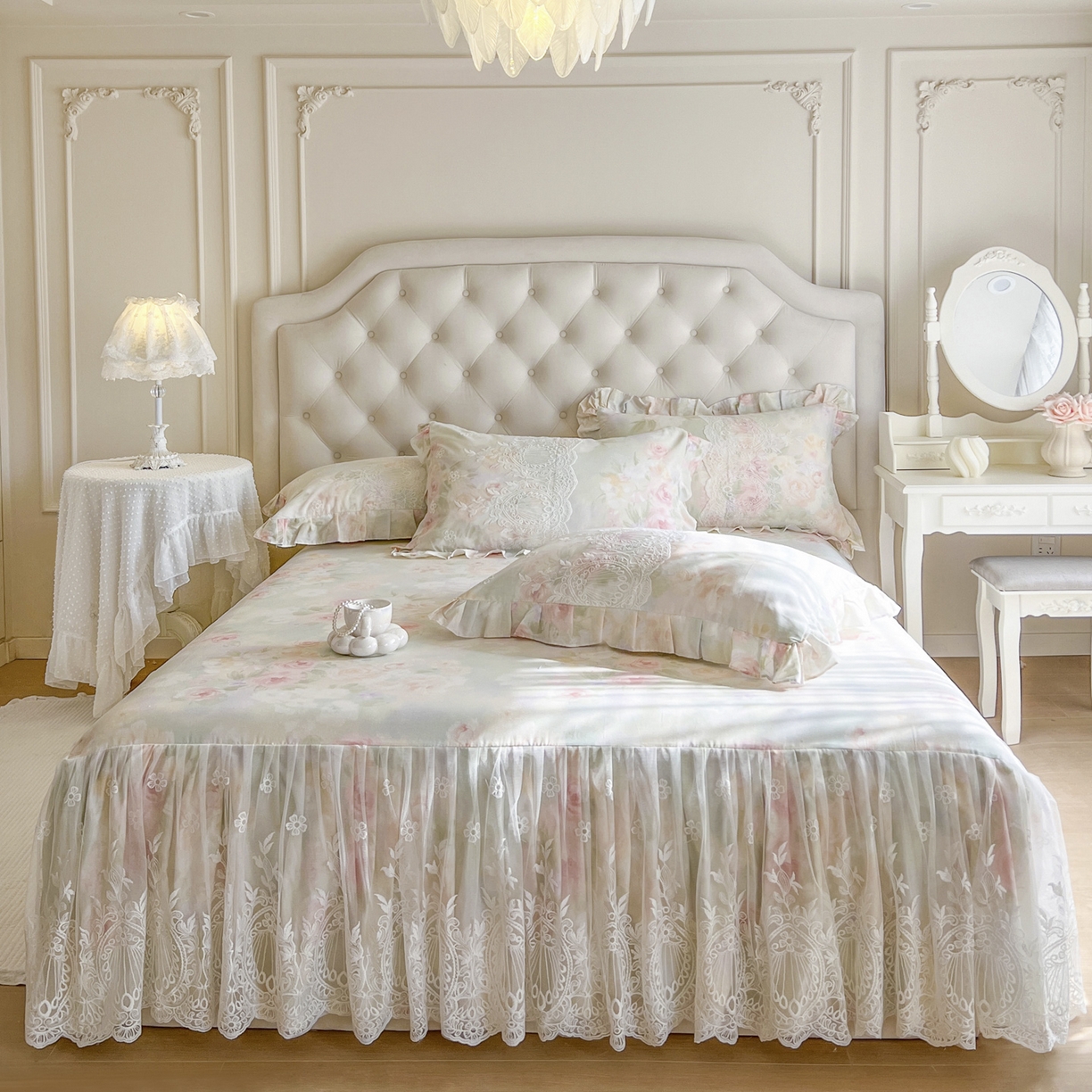 91家纺网 家纺一手货源 找家纺 恋尚 2026新款全棉印花床笠式裙四件套（控价268/278/288/298/288/298/308) 春浅