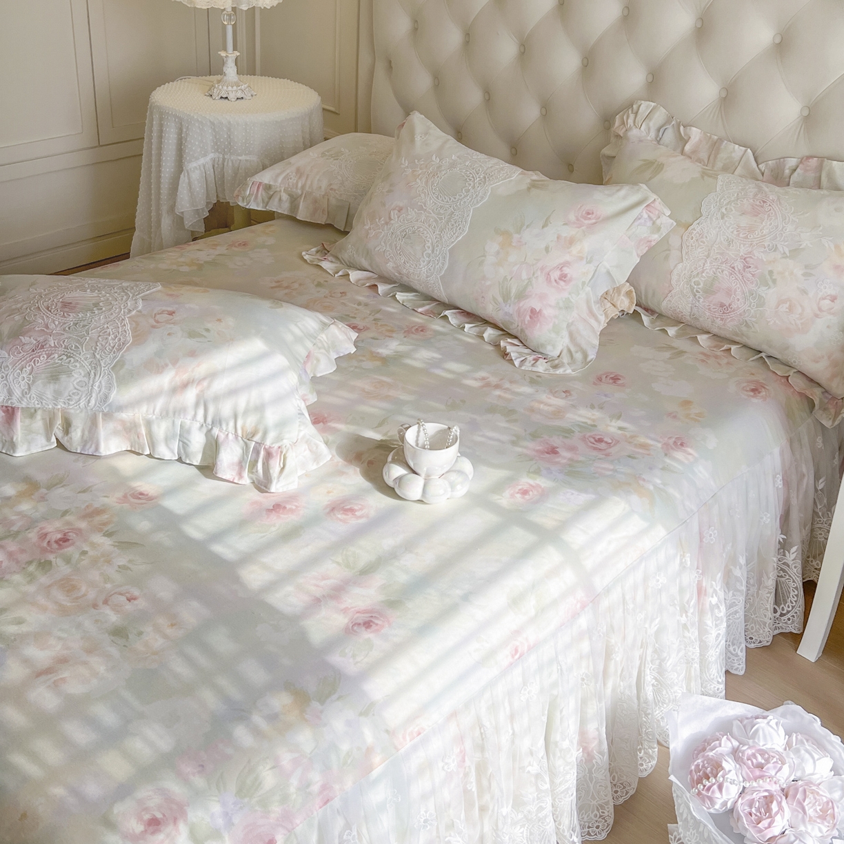 91家纺网 家纺一手货源 找家纺 恋尚 2026新款全棉印花床笠式裙四件套（控价268/278/288/298/288/298/308) 春浅