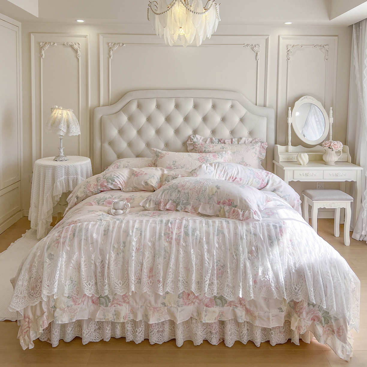 91家纺网 家纺一手货源 找家纺 恋尚 2026新款全棉印花床笠式裙四件套（控价268/278/288/298/288/298/308) 茜雅