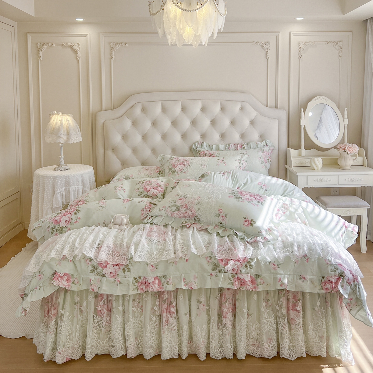 恋尚 2026新款全棉印花床笠式裙四件套（控价268/278/288/298/288/298/308) 菲梦