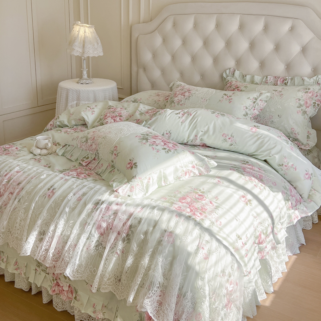 91家纺网 家纺一手货源 找家纺 恋尚 2026新款全棉印花床笠式裙四件套（控价268/278/288/298/288/298/308) 菲梦