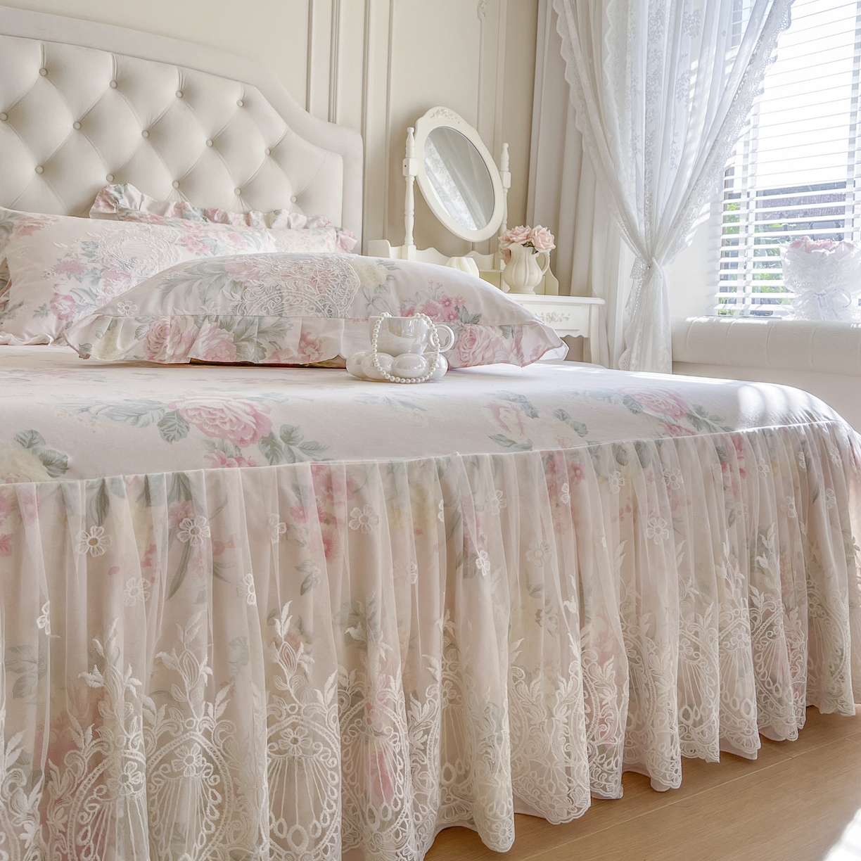 91家纺网 家纺一手货源 找家纺 恋尚 2026新款全棉印花床笠式裙四件套（控价268/278/288/298/288/298/308) 茜雅