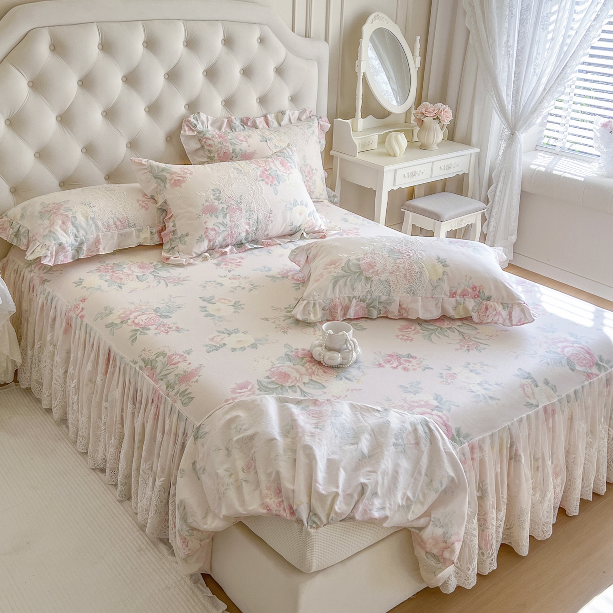 91家纺网 家纺一手货源 找家纺 恋尚 2026新款全棉印花床笠式裙四件套（控价268/278/288/298/288/298/308) 茜雅