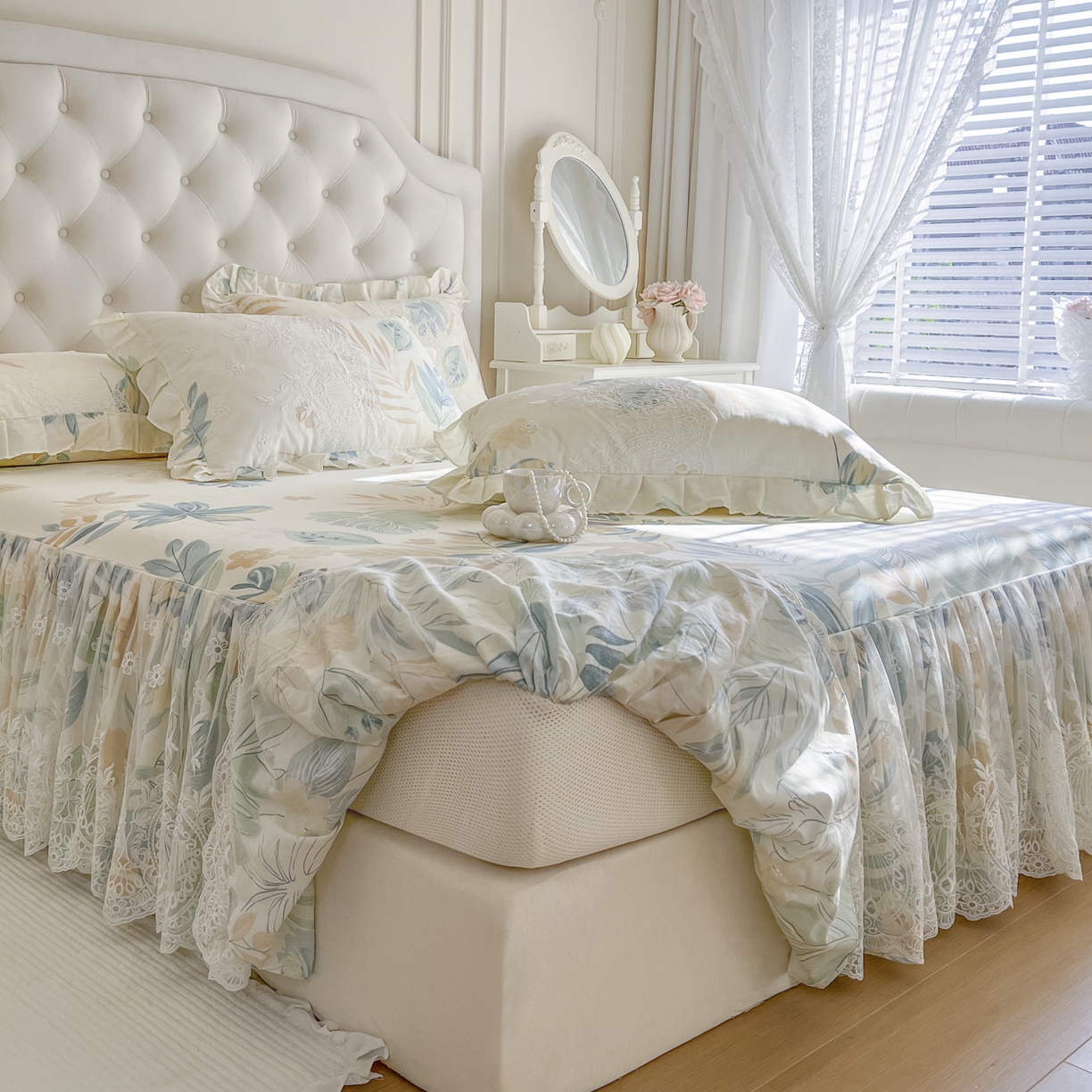 91家纺网 家纺一手货源 找家纺 恋尚 2026新款全棉印花床笠式裙四件套（控价268/278/288/298/288/298/308) 清夏