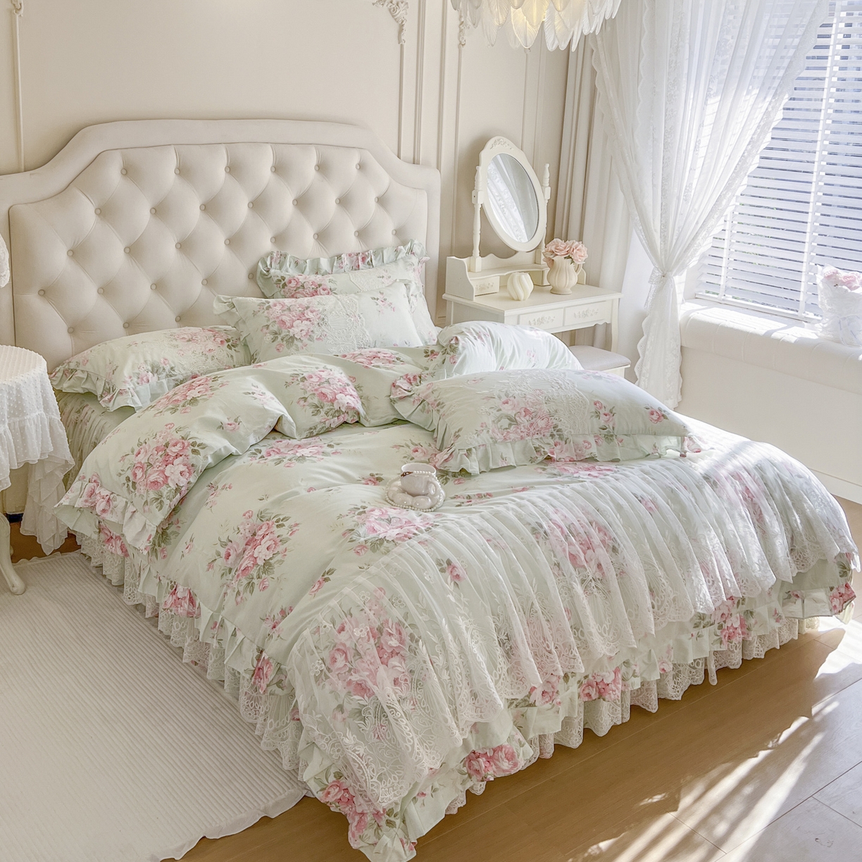 91家纺网 家纺一手货源 找家纺 恋尚 2026新款全棉印花床笠式裙四件套（控价268/278/288/298/288/298/308) 菲梦