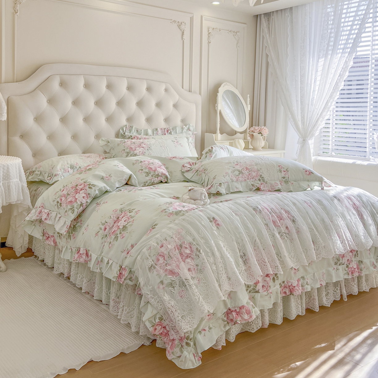 91家纺网 家纺一手货源 找家纺 恋尚 2026新款全棉印花床笠式裙四件套（控价268/278/288/298/288/298/308) 菲梦