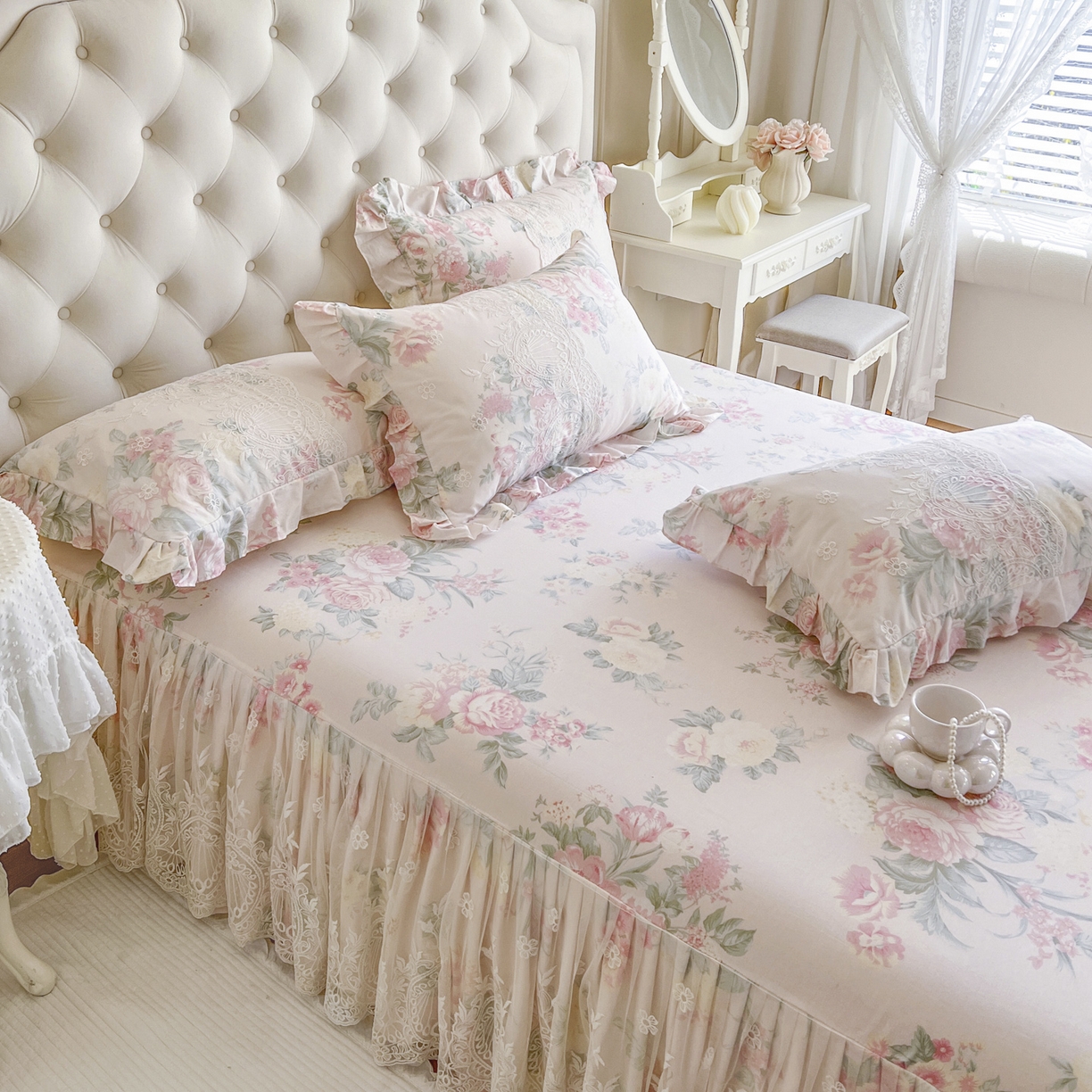 91家纺网 家纺一手货源 找家纺 恋尚 2026新款全棉印花床笠式裙四件套（控价268/278/288/298/288/298/308) 茜雅