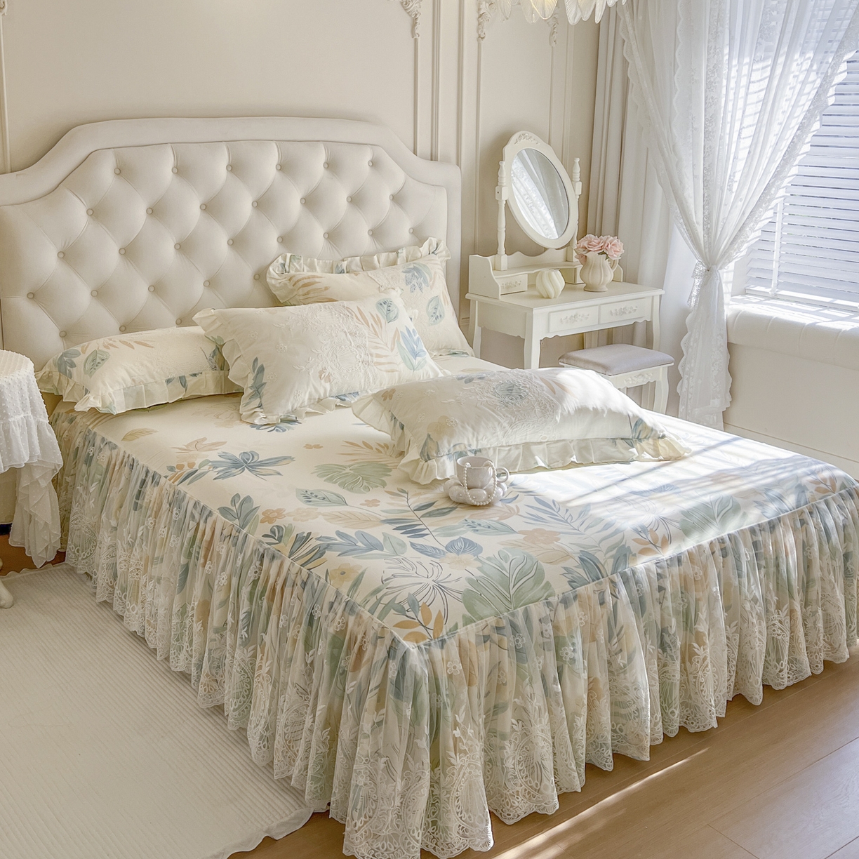 91家纺网 家纺一手货源 找家纺 恋尚 2026新款全棉印花床笠式裙四件套（控价268/278/288/298/288/298/308) 清夏