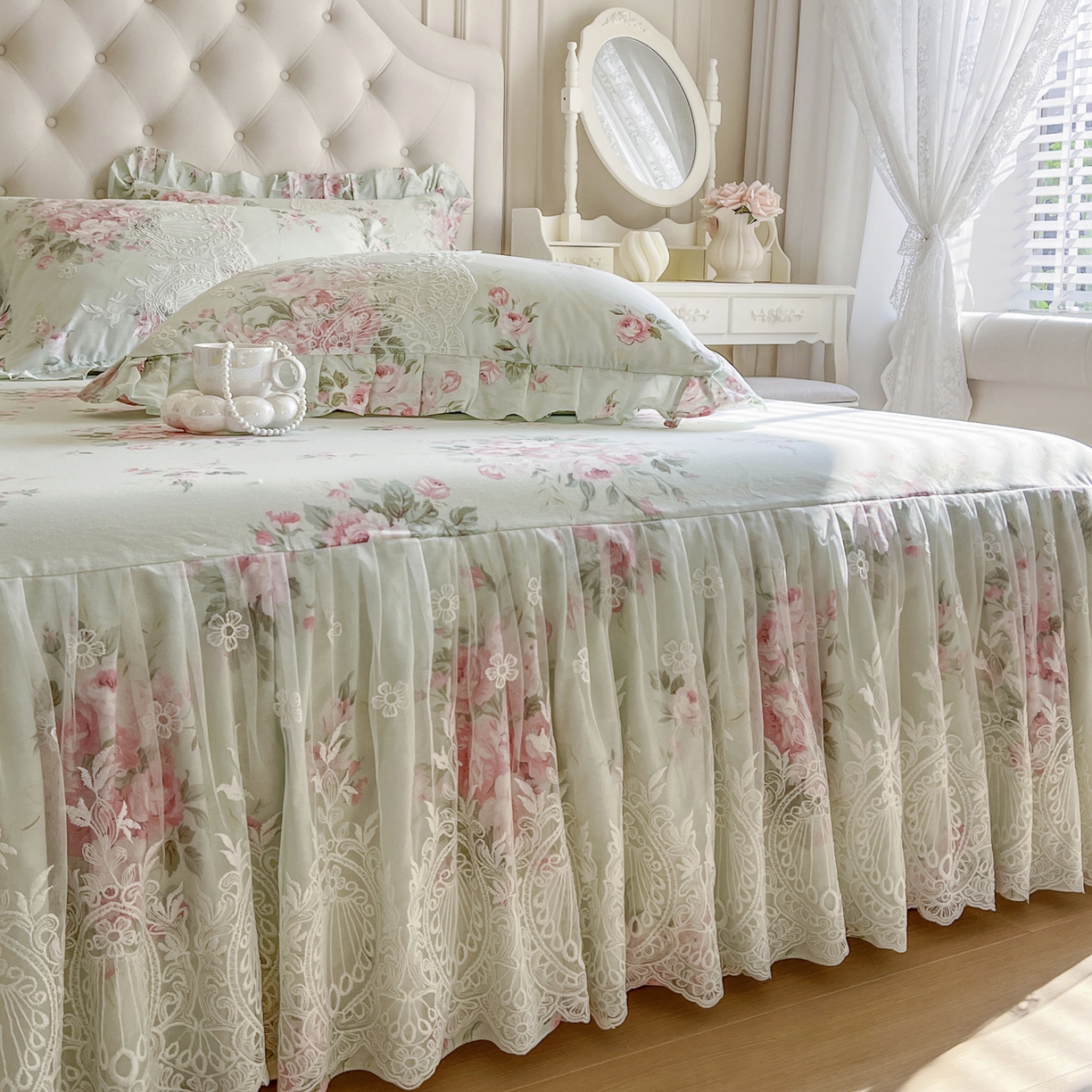 91家纺网 家纺一手货源 找家纺 恋尚 2026新款全棉印花床笠式裙四件套（控价268/278/288/298/288/298/308) 菲梦