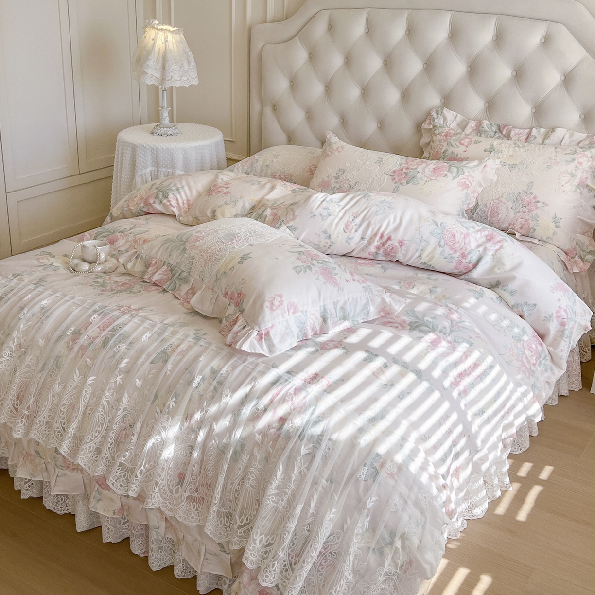 91家纺网 家纺一手货源 找家纺 恋尚 2026新款全棉印花床笠式裙四件套（控价268/278/288/298/288/298/308) 茜雅