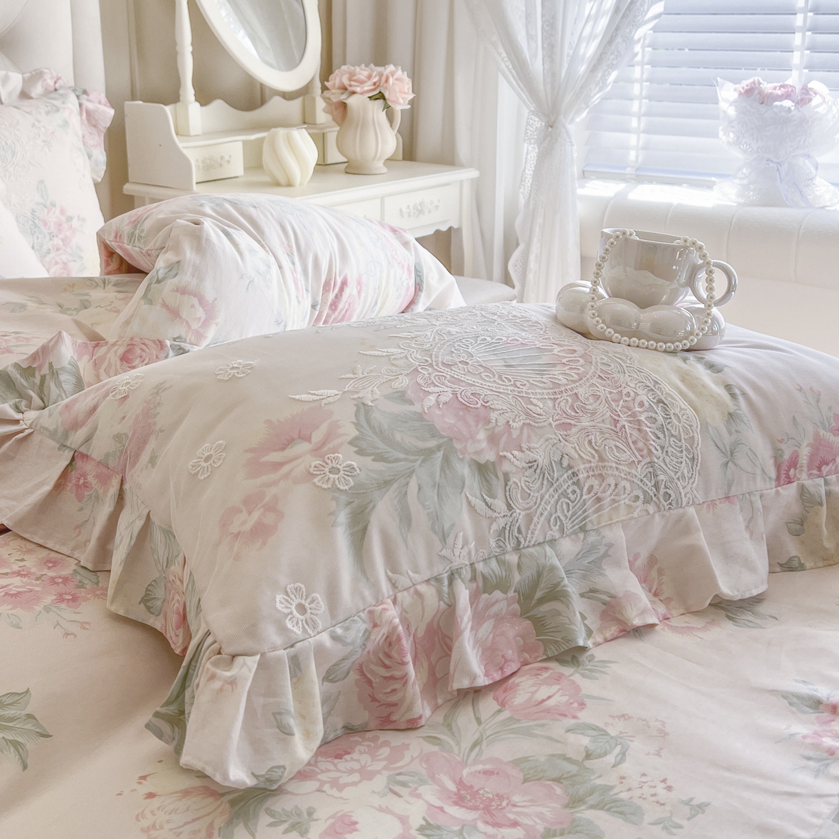 91家纺网 家纺一手货源 找家纺 恋尚 2026新款全棉印花床笠式裙四件套（控价268/278/288/298/288/298/308) 茜雅