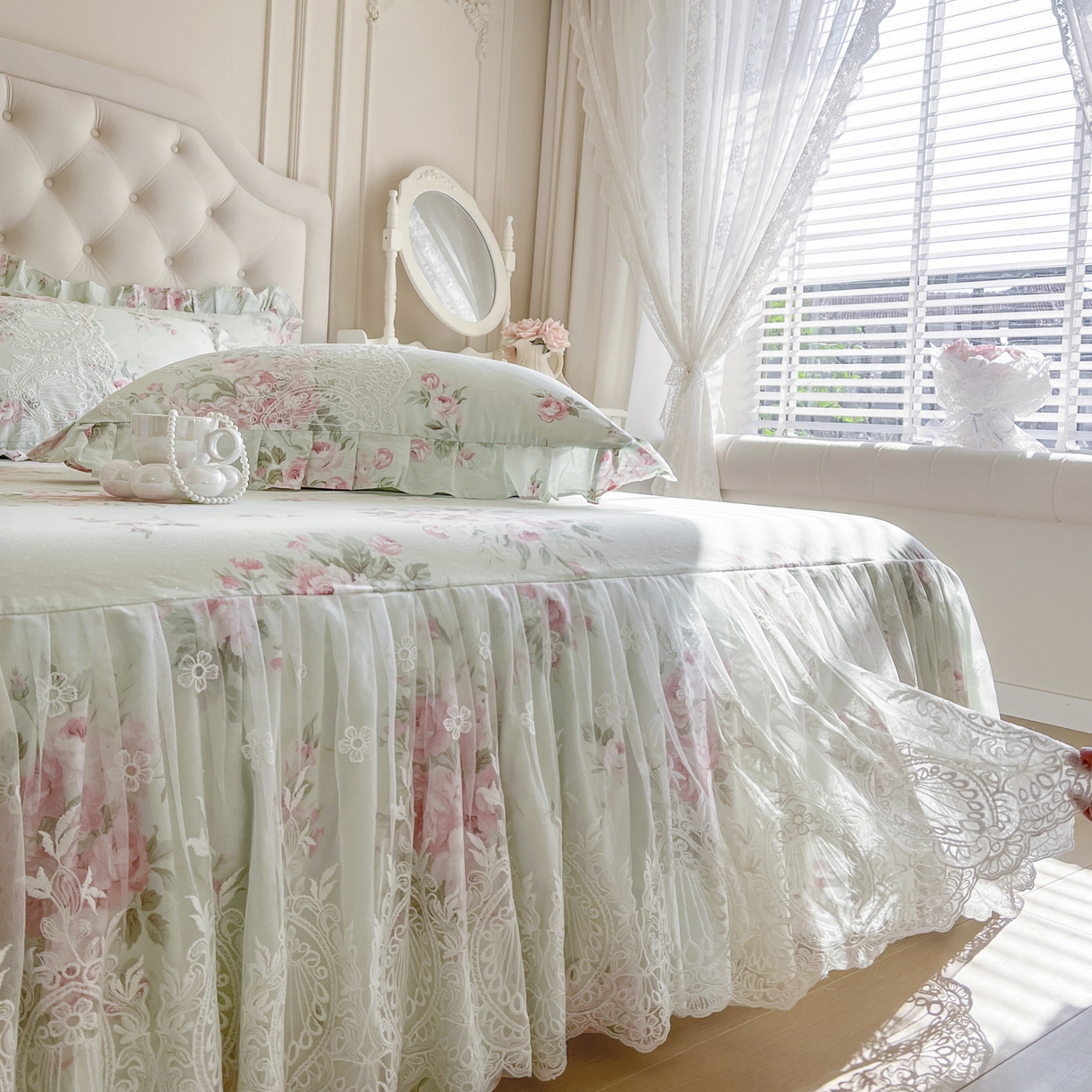 91家纺网 家纺一手货源 找家纺 恋尚 2026新款全棉印花床笠式裙四件套（控价268/278/288/298/288/298/308) 菲梦