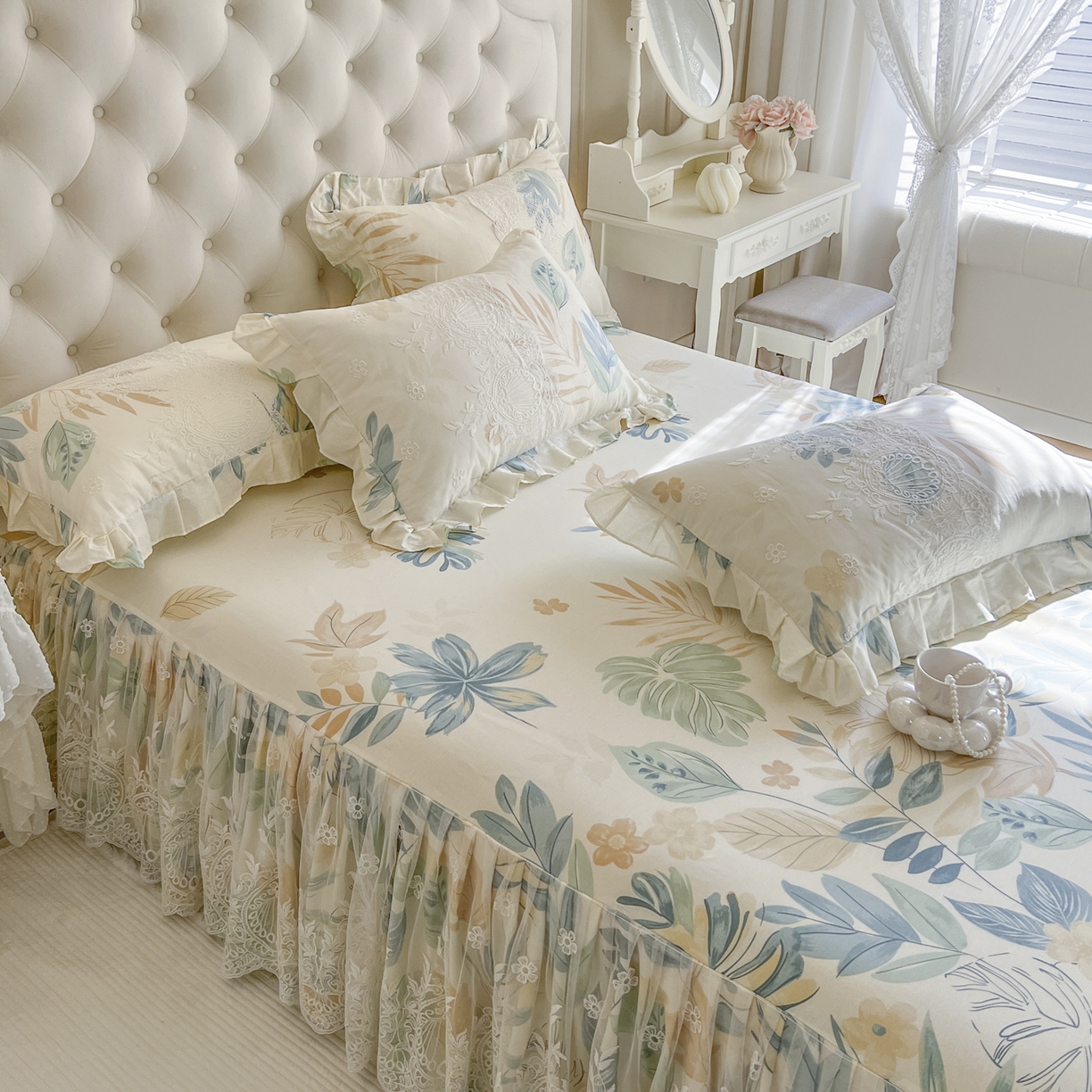 91家纺网 家纺一手货源 找家纺 恋尚 2026新款全棉印花床笠式裙四件套（控价268/278/288/298/288/298/308) 清夏