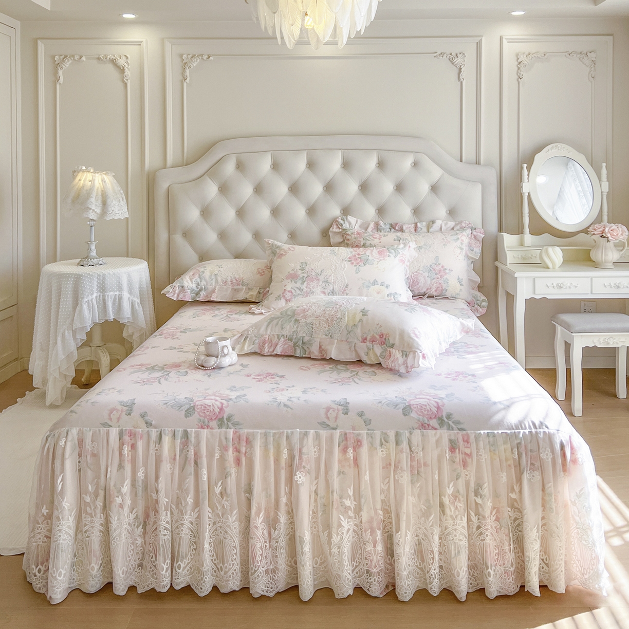 91家纺网 家纺一手货源 找家纺 恋尚 2026新款全棉印花床笠式裙四件套（控价268/278/288/298/288/298/308) 茜雅