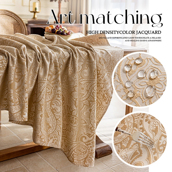 91家纺网 家纺一手货源 找家纺 南通大梧纺织 2026新款防水提花珠光桌布 珠光-香槟