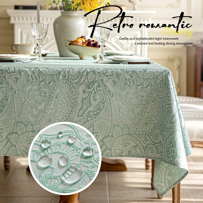 91家纺网 家纺一手货源 找家纺 南通大梧纺织 2026新款防水提花珠光桌布 珠光-青绿