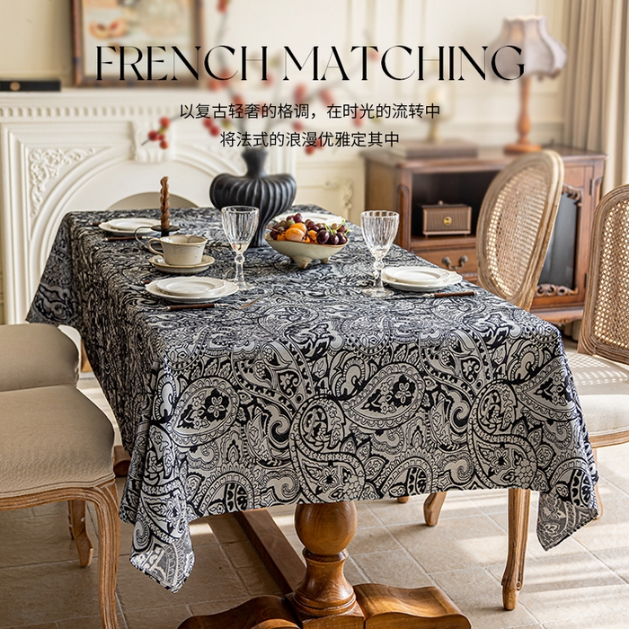 91家纺网 家纺一手货源 找家纺 南通大梧纺织 2026新款防水提花珠光桌布 珠光-曜黑