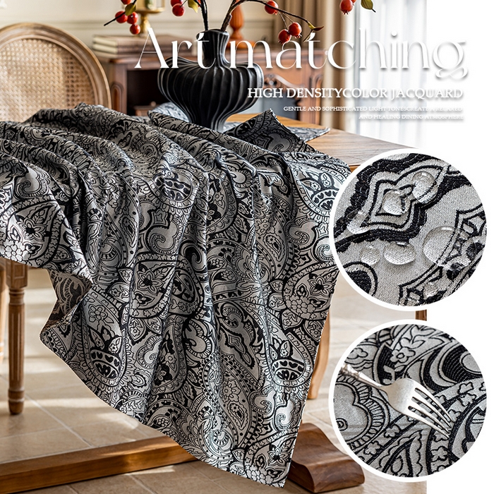 91家纺网 家纺一手货源 找家纺 南通大梧纺织 2026新款防水提花珠光桌布 珠光-曜黑