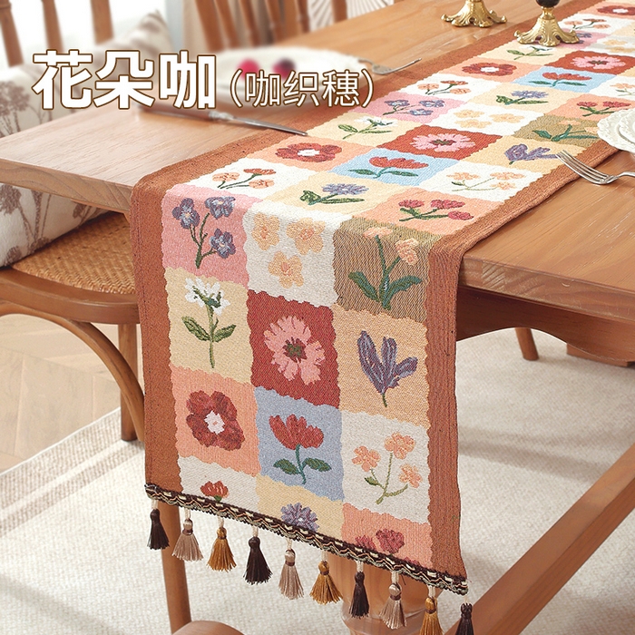 南通大梧纺织 2026新款美式风情花朵桌旗 花朵咖
